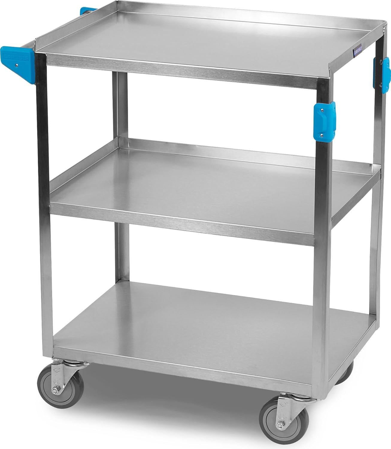 Stainless Steel 3-Shelf Utility Cart with Flat Ledge, Silver