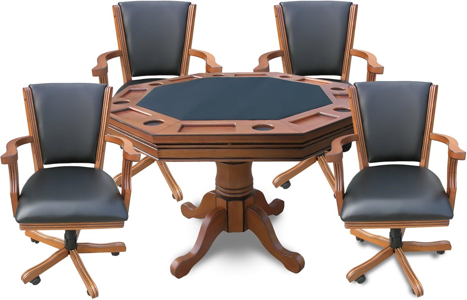 Oak 3-in-1 Poker Table with Black Felt and 4 Chairs