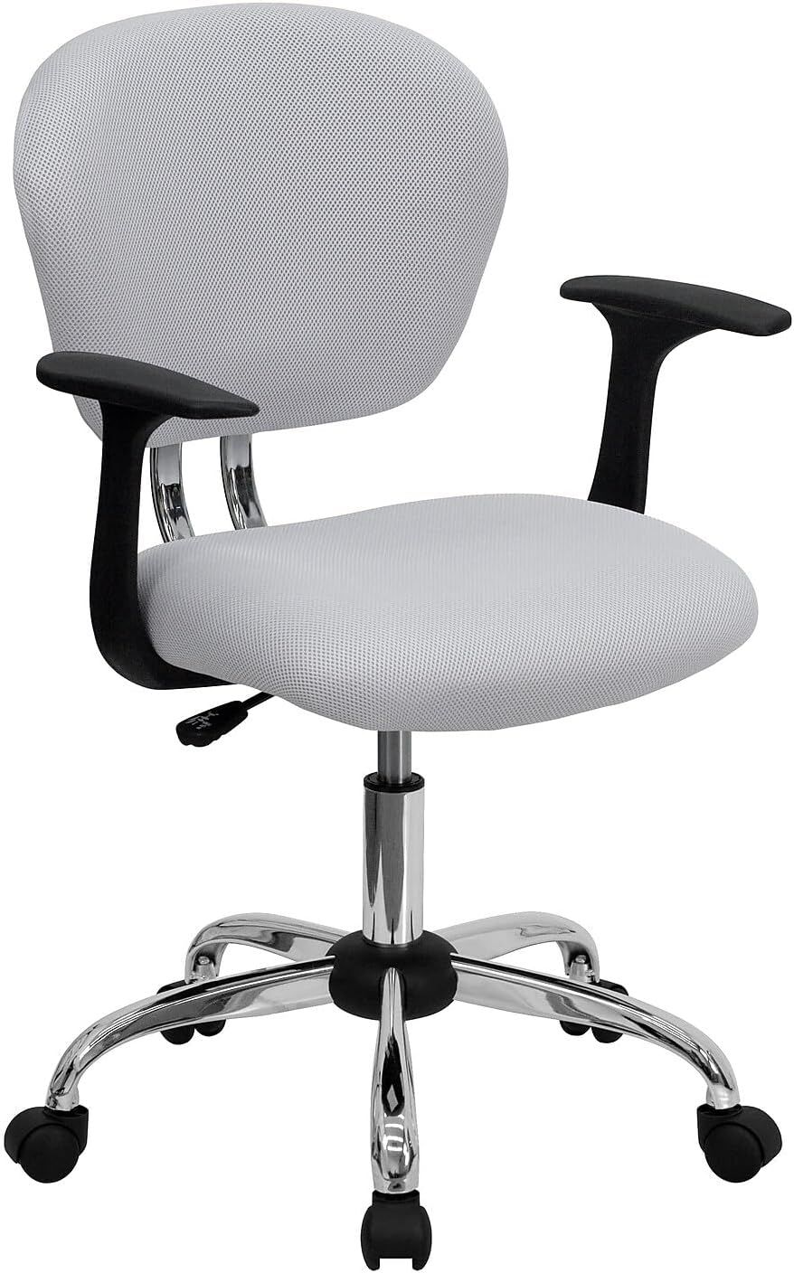 Mid-Back White Mesh Swivel Task Chair with Chrome Base