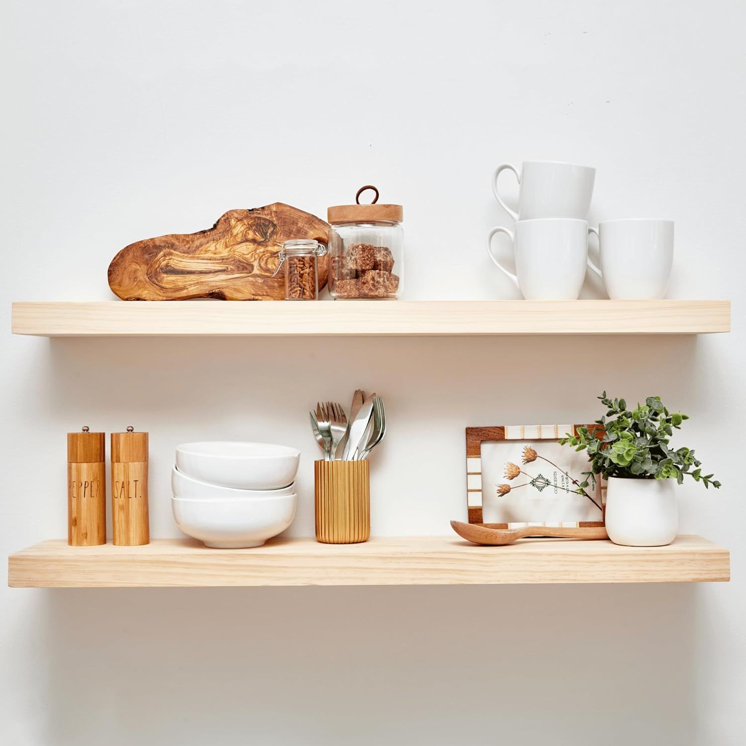 Unfinished Pine Wood Floating Wall Shelves, 36 x 6.5 x 1.75 inches