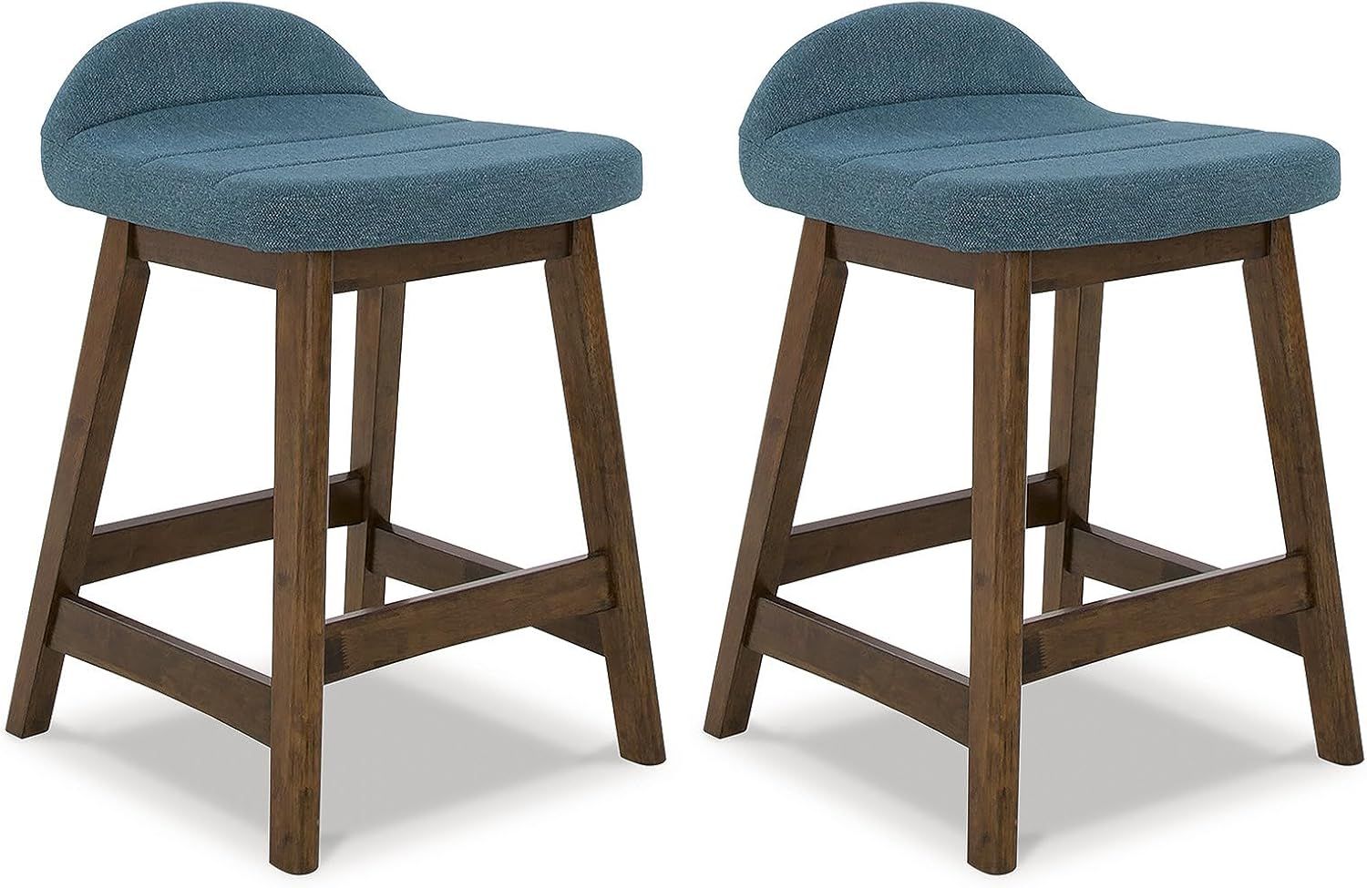 Blue Upholstered Wooden Counter Height Bar Stools, Set of 2