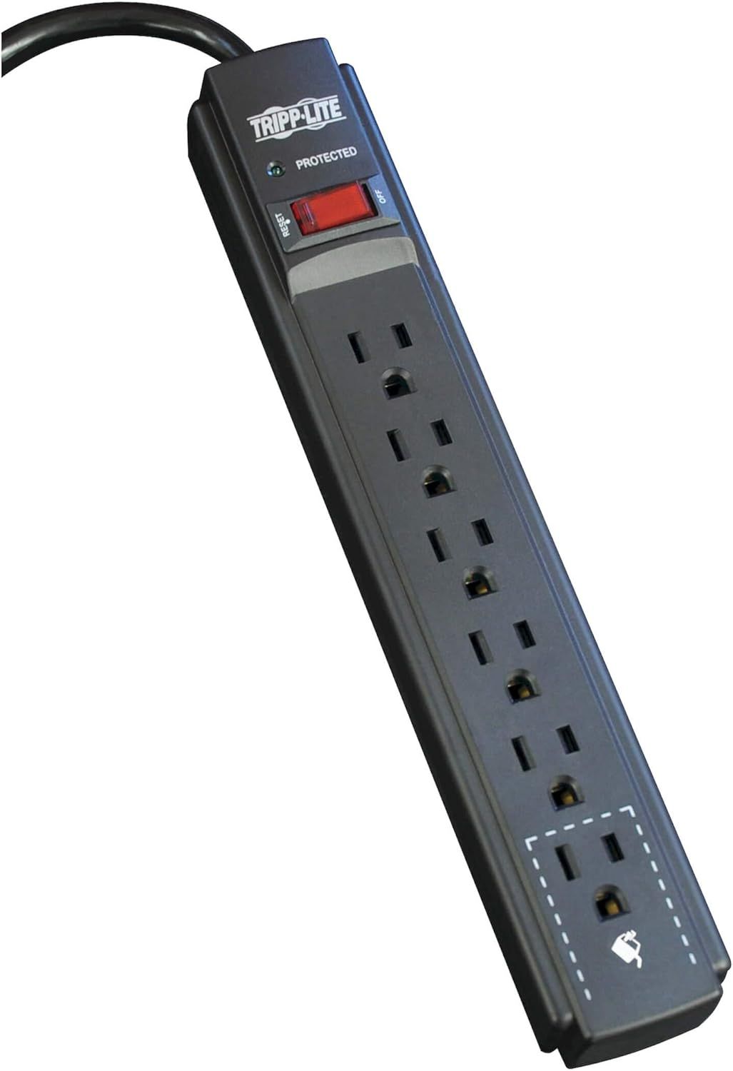 Black 6-Outlet Surge Protector Power Strip with 6ft Cord