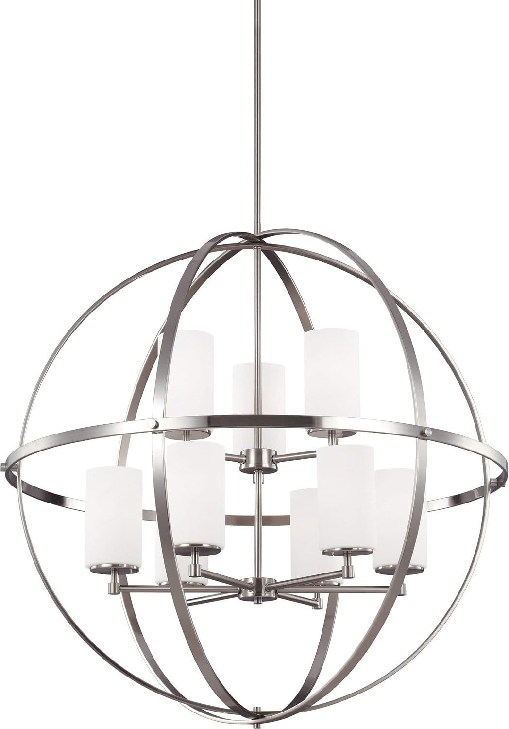 Brushed Nickel Nine-Light Chandelier with Etched Glass Shades