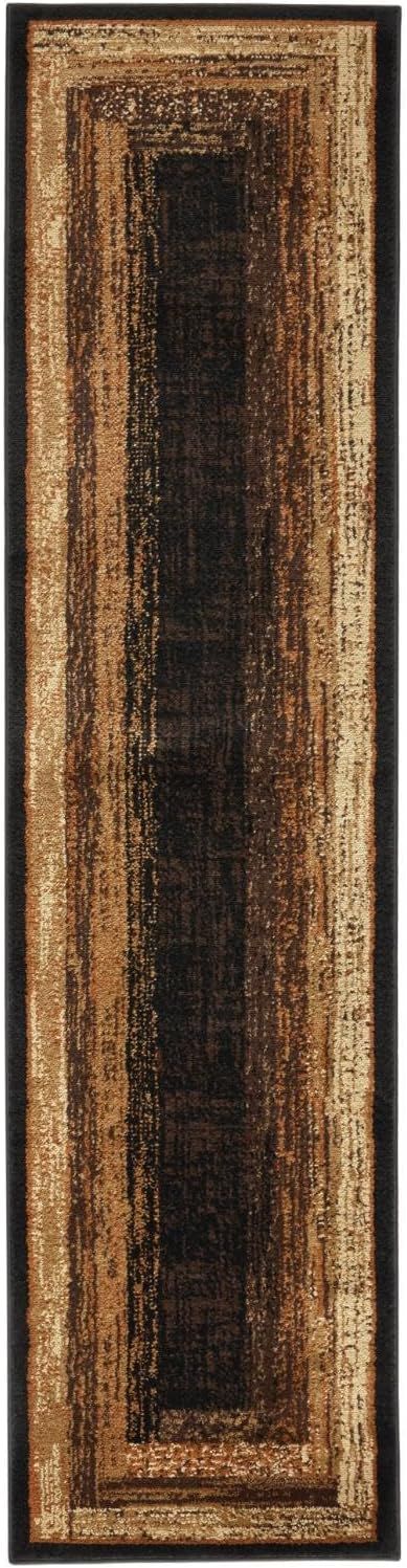 Black and Beige Geometric Synthetic Runner Rug, 22" x 5"