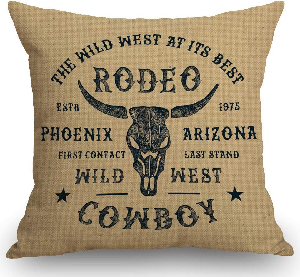 Vintage Rodeo Cowboy Cotton Linen Throw Pillow Cover