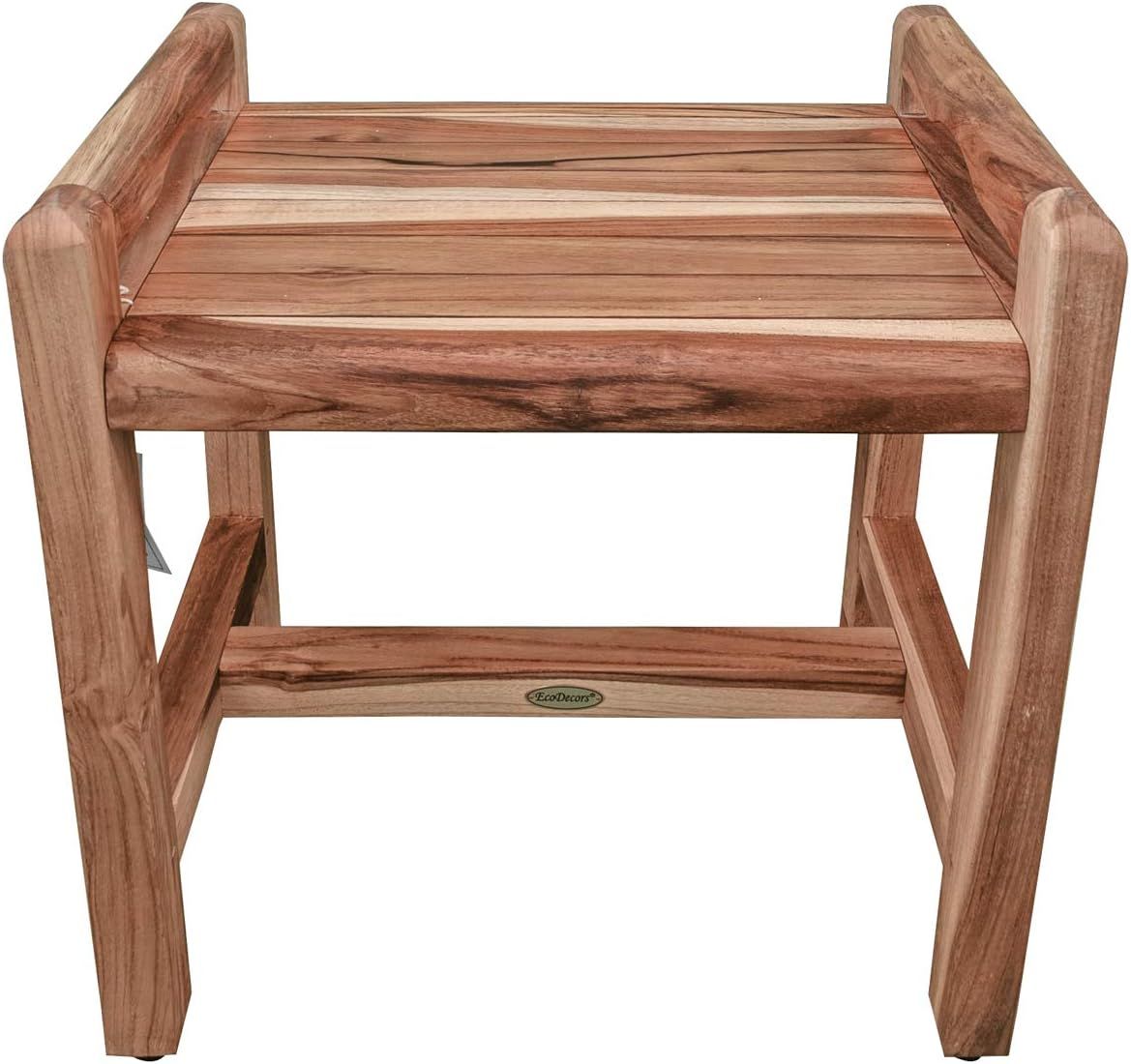 EcoDecors 20" Earthy Teak Shower Bench with Shelf