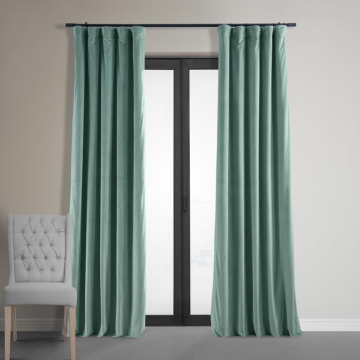 Aqua Mist Velvet Blackout 84-Inch Window Curtain Panel