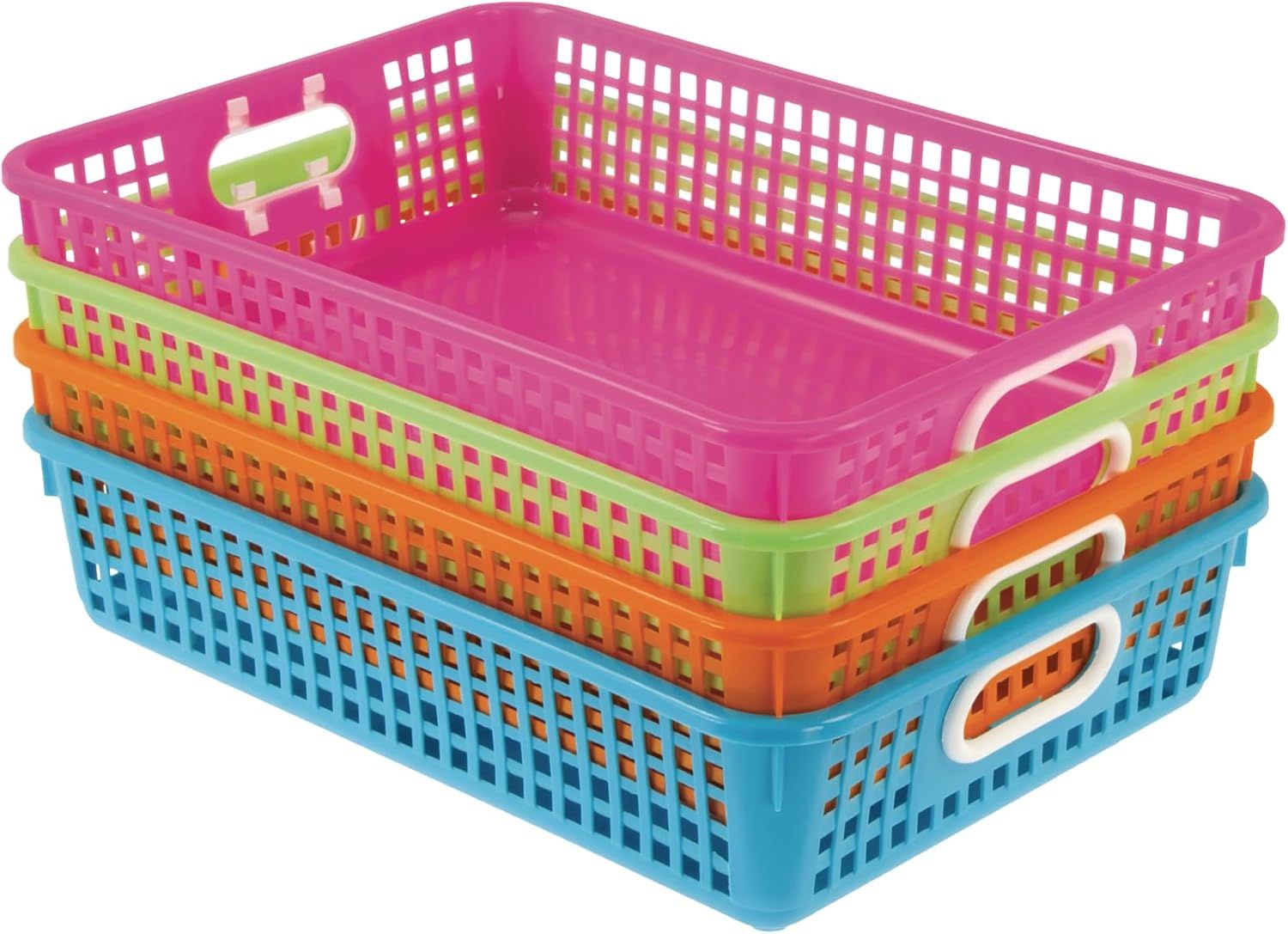 Neon Multicolor Plastic Rectangular Storage Baskets Set of 4