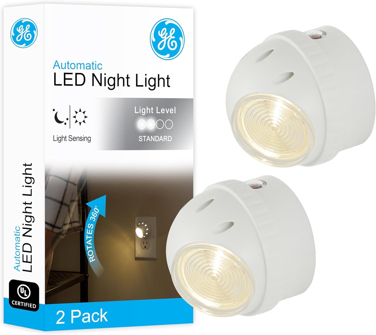 White Automatic LED Night Light with Motion Sensor, 2 Pack