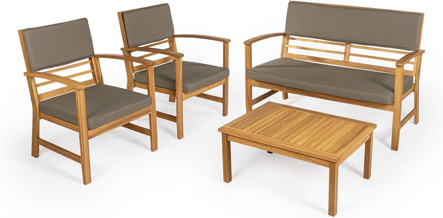 Dark Gray and Teak Brown Acacia Wood 4-Piece Patio Set