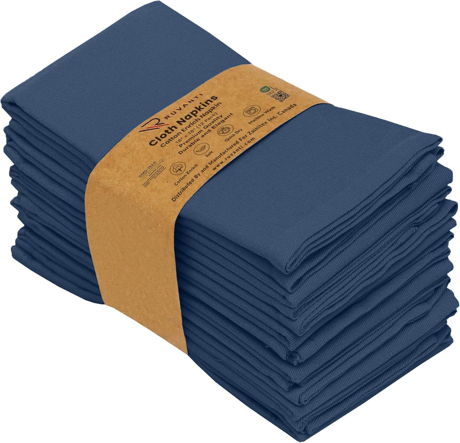 Navy Blue Cotton Blend 18x18 Cloth Napkins Set of 12