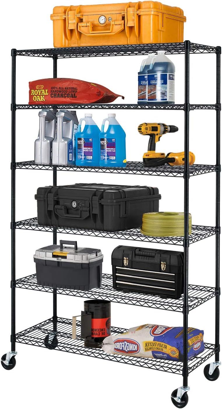 Heavy Duty Black 6-Shelf Adjustable Steel Wire Rack