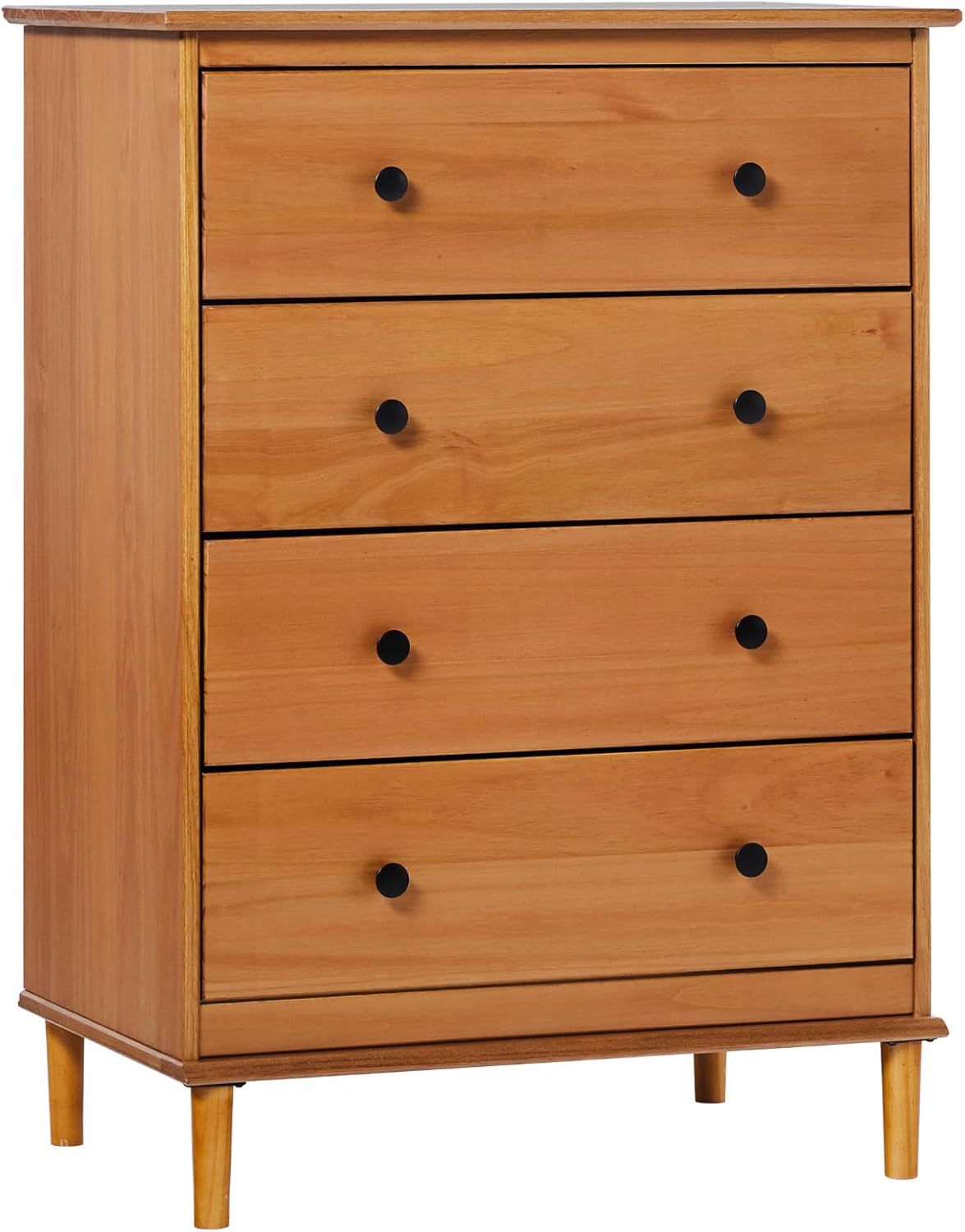 Caramel Mid-Century Modern 4-Drawer Solid Wood Dresser