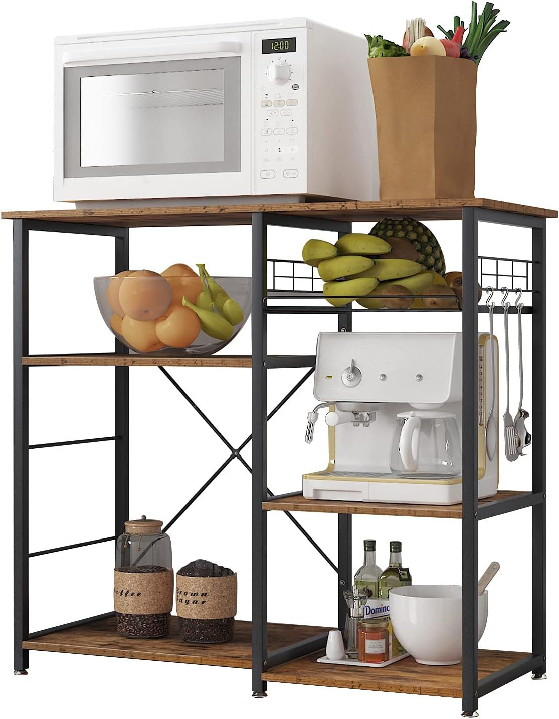 Rustic Brown 3-Tier Wood and Metal Kitchen Baker's Rack