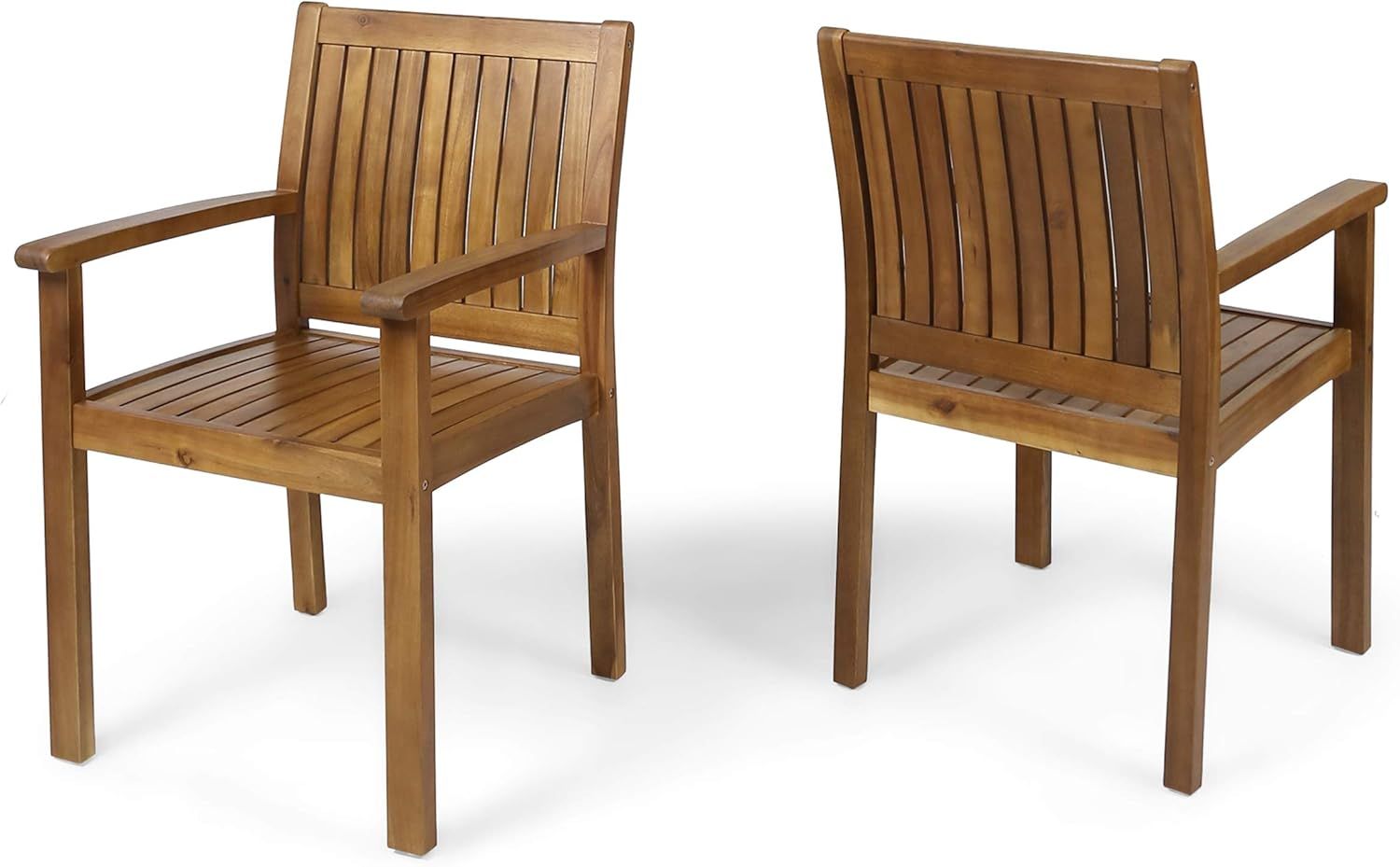 Teak Finish Acacia Wood Outdoor Dining Chairs, Set of 2