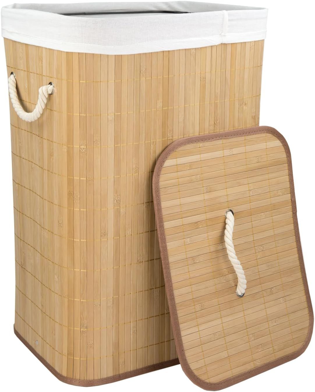 Natural Bamboo Foldable Laundry Hamper with Removable Liner