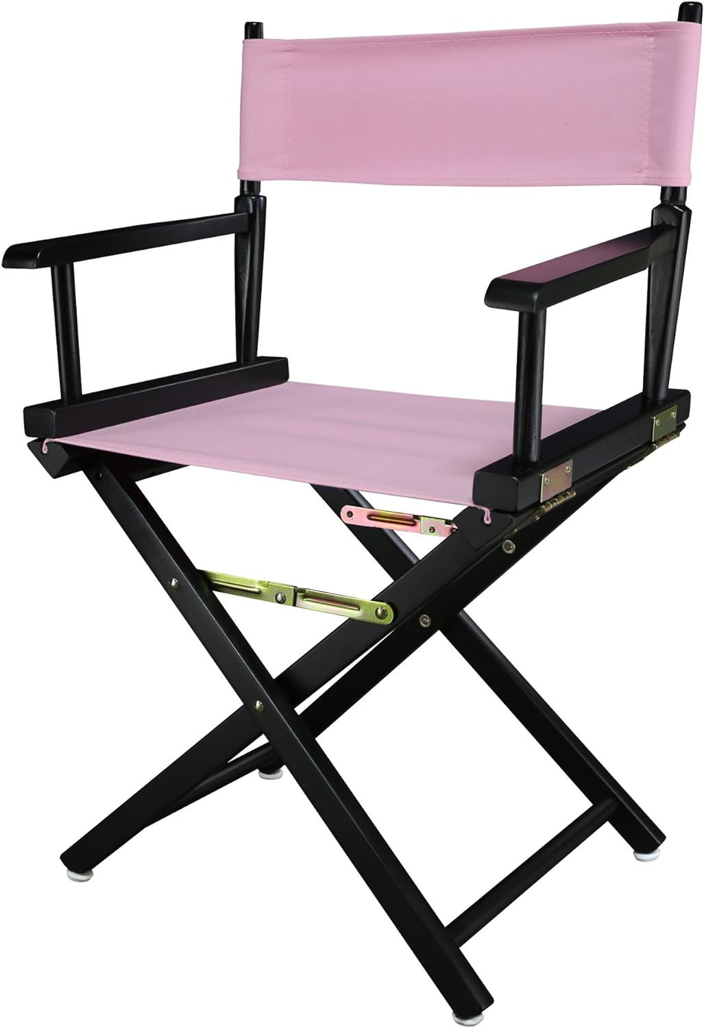 Classic Foldable Director's Chair in Black and Pink, Solid Wood