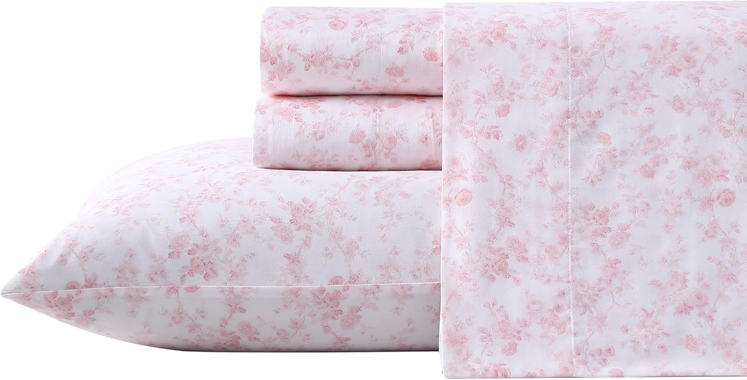 Bella Pink Floral Cotton Sateen Queen Sheet Set