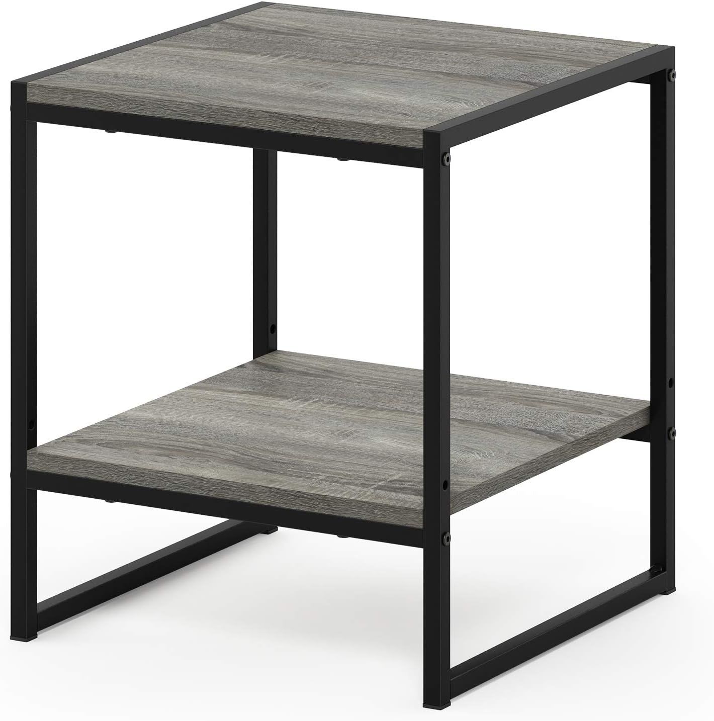 French Oak Grey 2-Tier Wood and Metal End Table