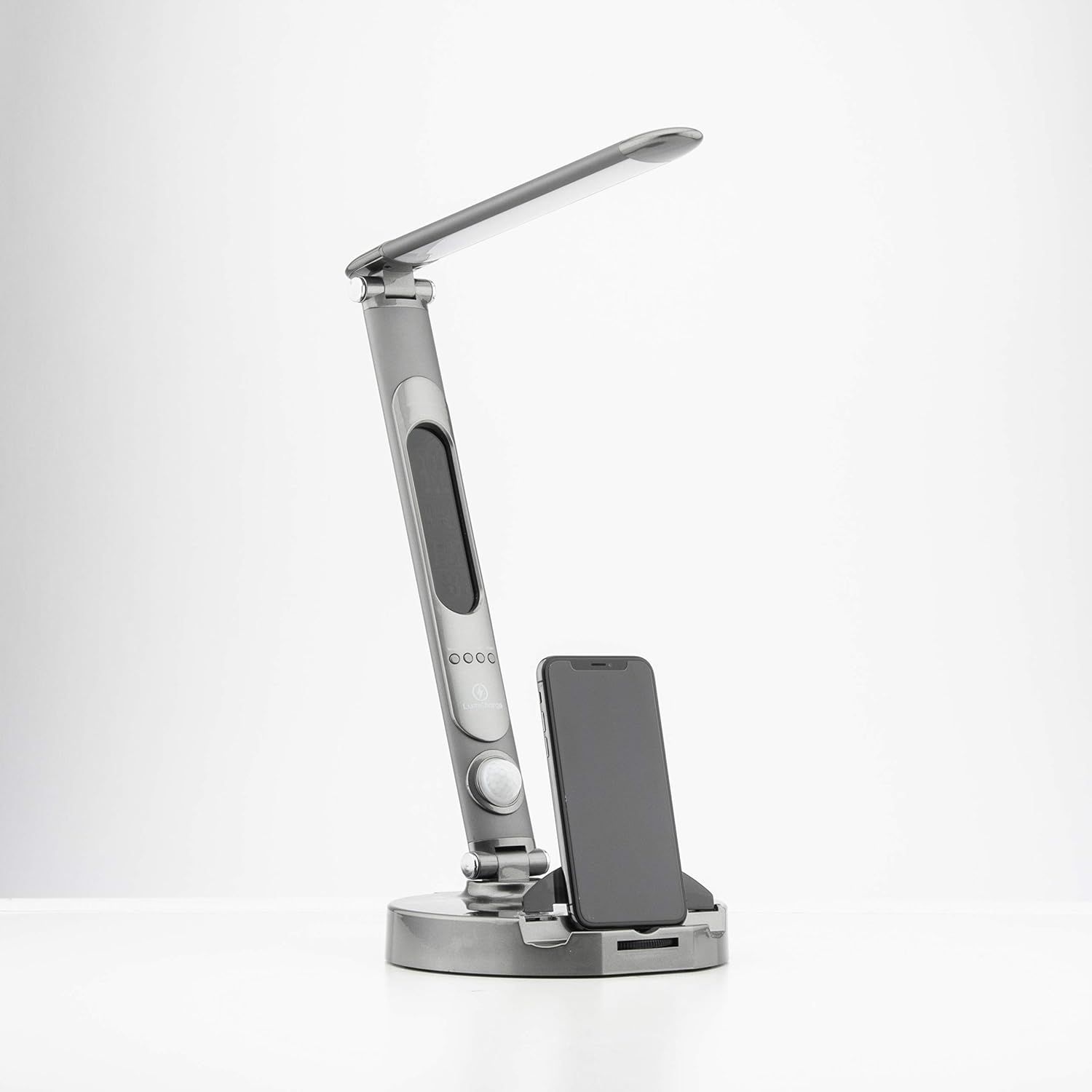 Adjustable Silver LED Desk Lamp with Universal Phone Charger