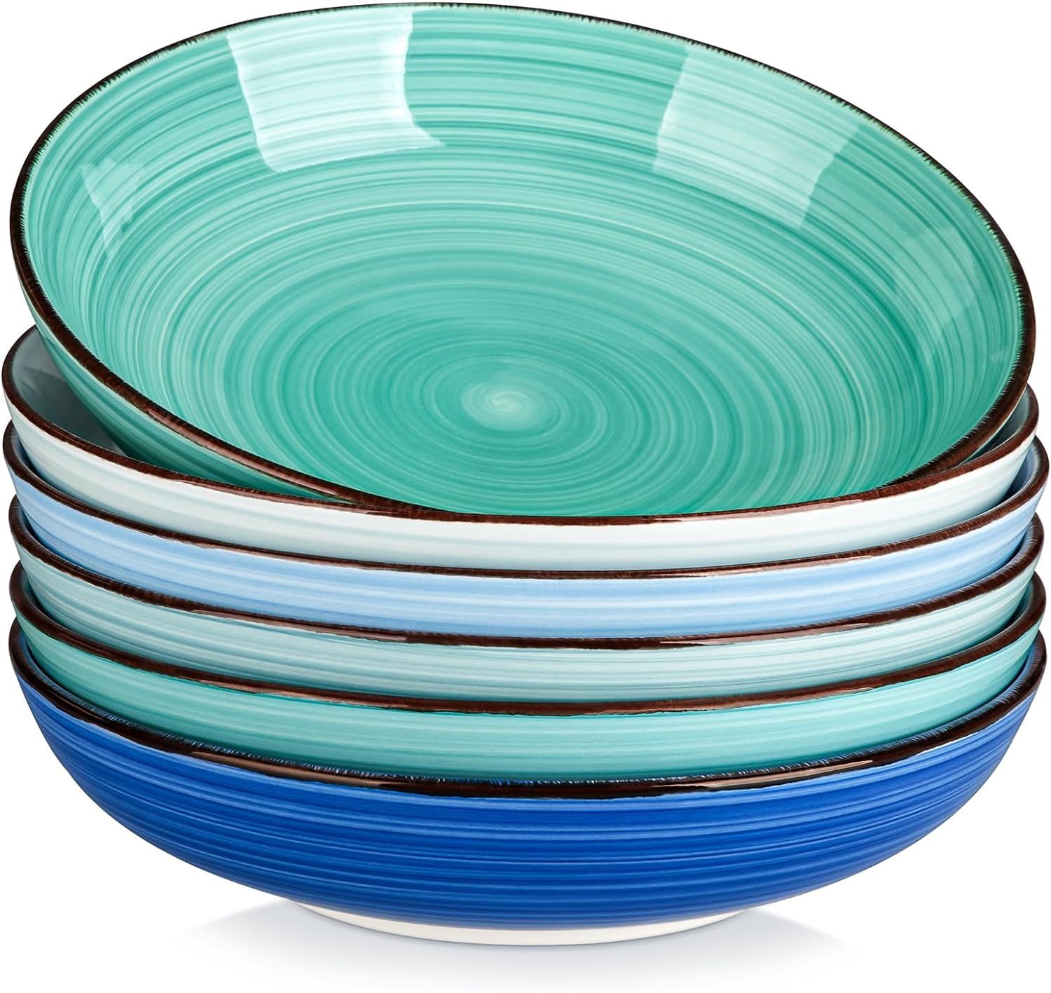 Vancasso Bonita Blue and Green Ceramic Pasta Bowls Set of 6