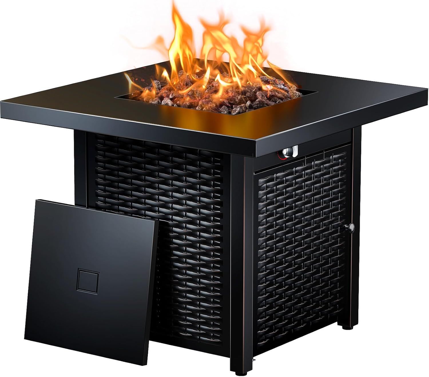 32-Inch Black Steel Gas Fire Pit Table with Lid