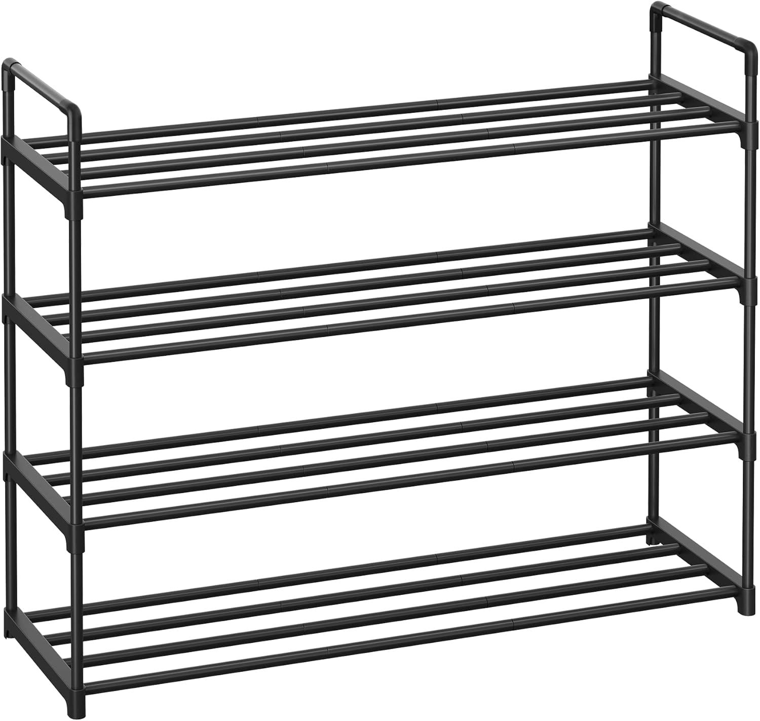 Black 4-Tier Metal and Plastic Stackable Shoe Rack