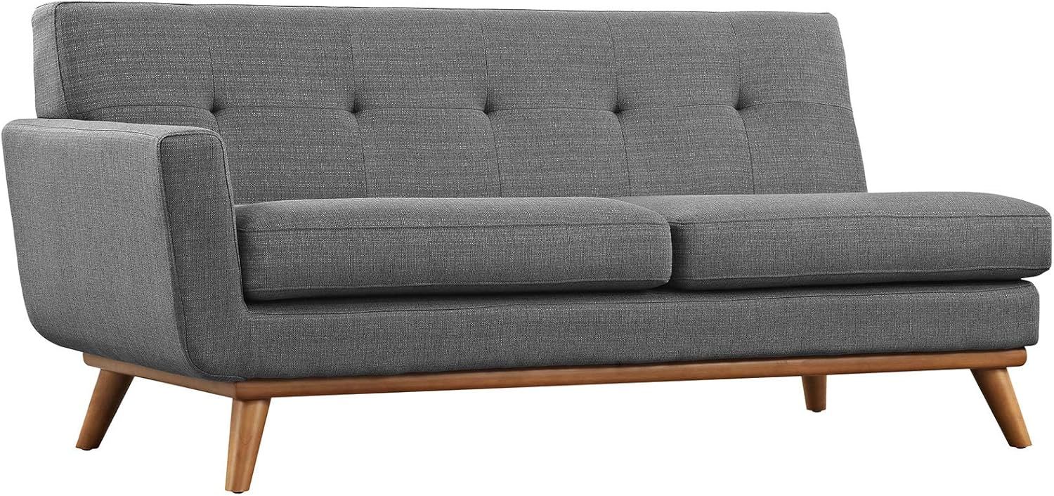 Gray Tufted Fabric Left-Arm Loveseat with Solid Wood Legs