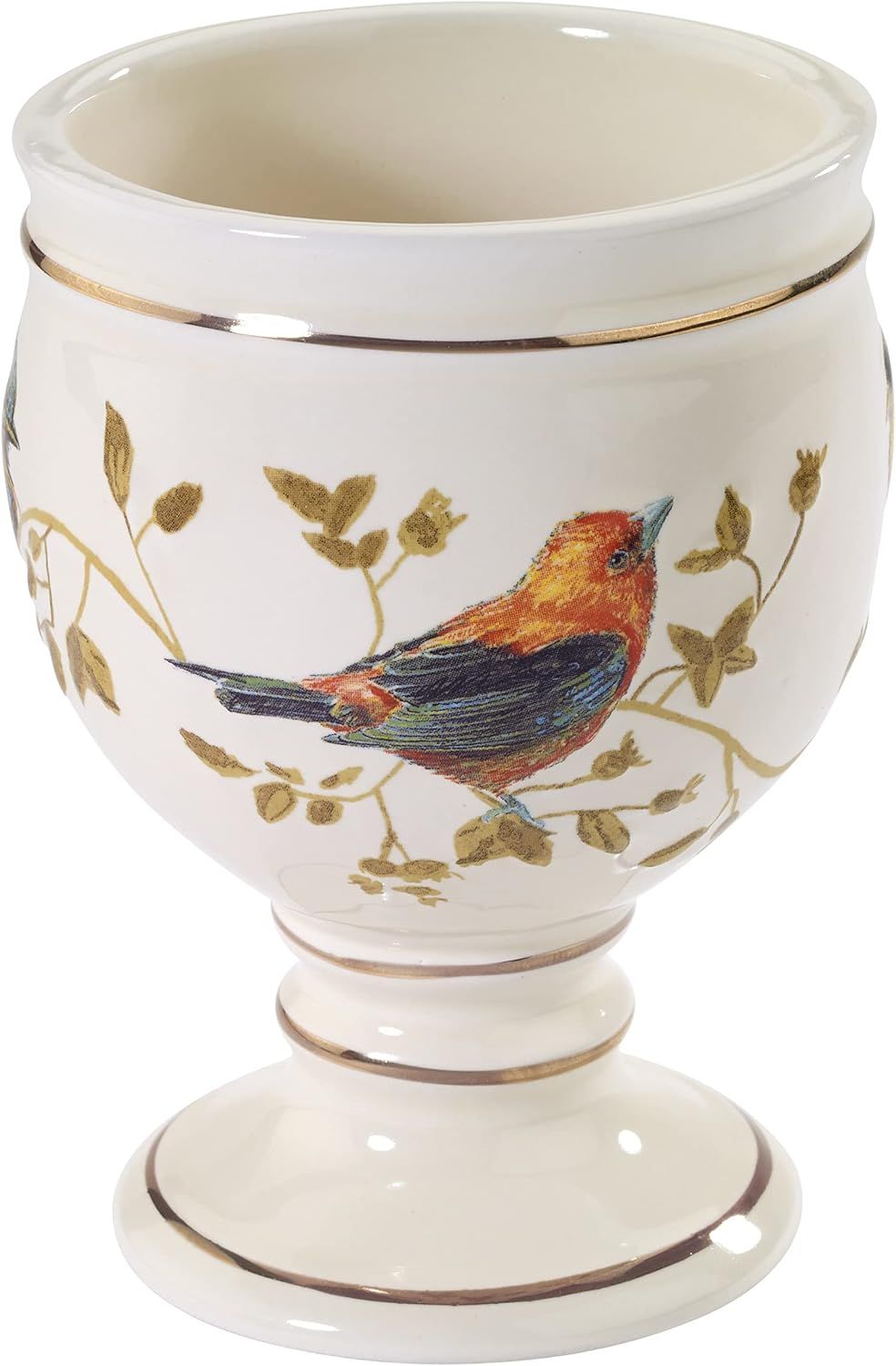 Ivory Ceramic Tumbler with Gold Trim and Bird Motif