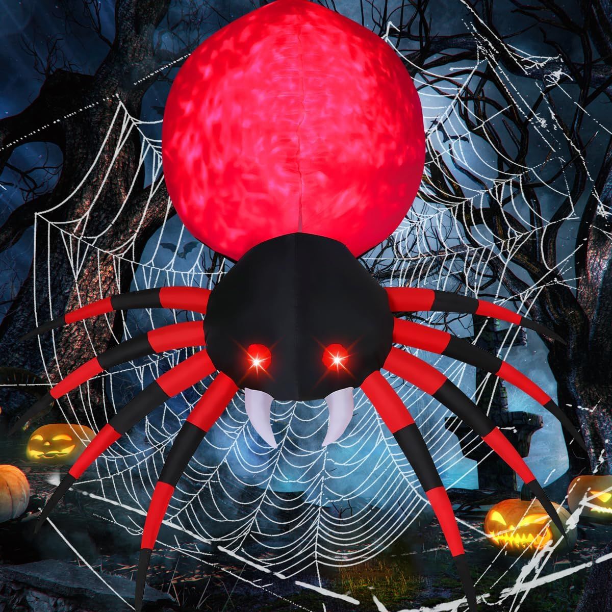 8ft Bright White and Red Inflatable Halloween Spider