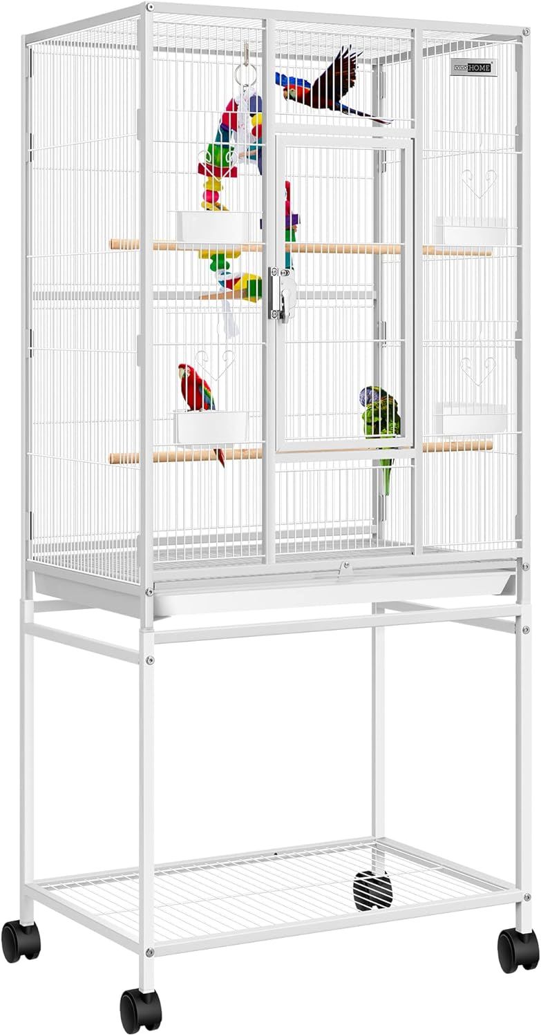 VIVOHOME 54 Inch White Wrought Iron Bird Cage with Rolling Stand