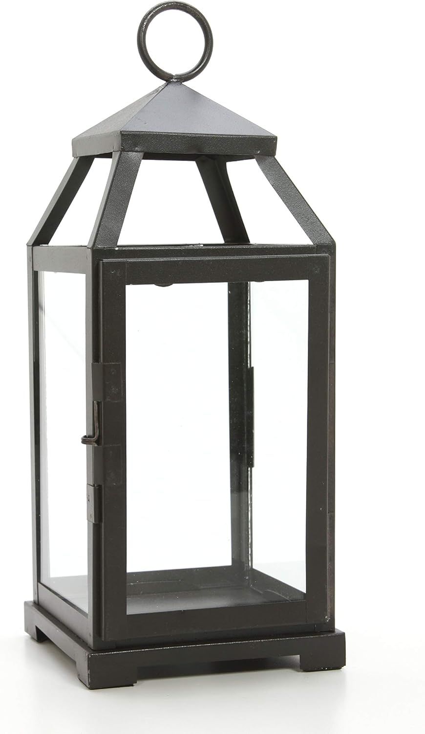 14-Inch Black Iron and Clear Glass Tabletop Lantern