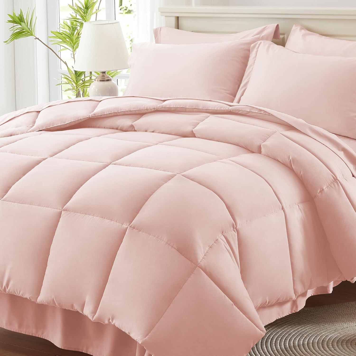 Blush Pink Queen Microfiber Reversible Bed in a Bag Set