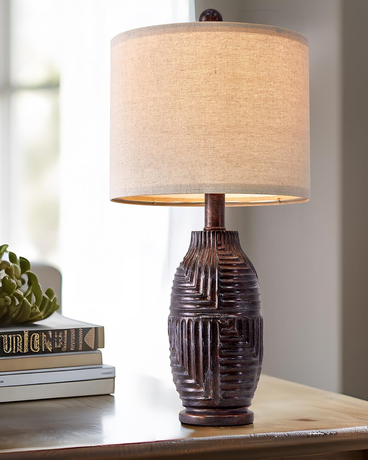 20.25" Black Resin Farmhouse Table Lamp with Beige Shade