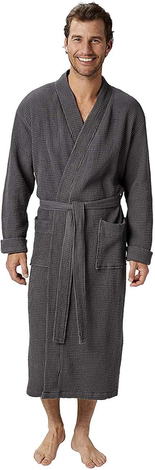 Shadow Gray Organic Cotton Waffle Unisex Robe, Medium/Large