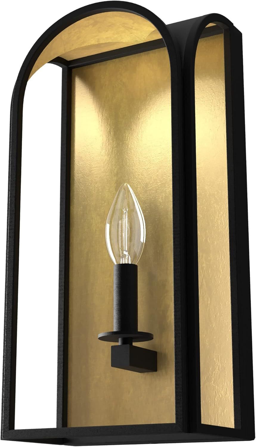 Dukestown Black Iron Arched Wall Sconce with Metallic Leaf