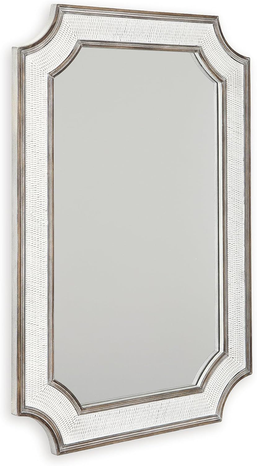 Antique White and Brown Rectangular Wood Accent Mirror