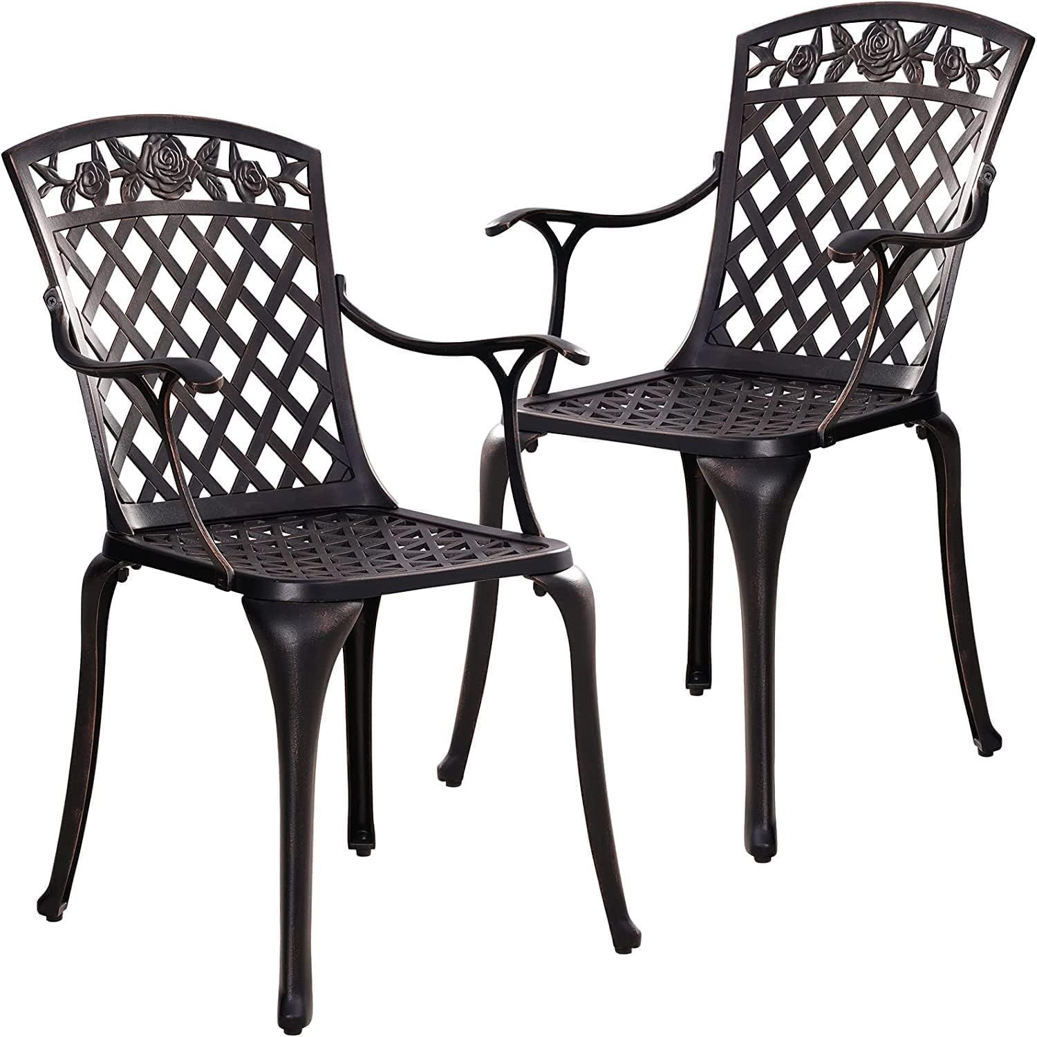 Bronze Cast Aluminum Outdoor Dining Armchairs, Set of 2