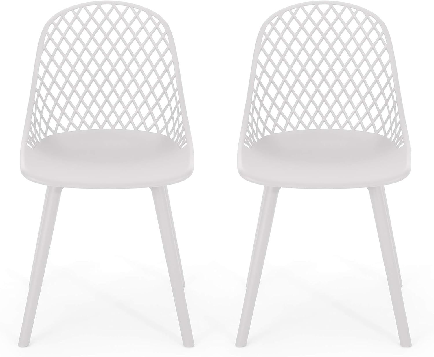 White Armless Outdoor Dining Chairs with Diamond Mesh Pattern, Set of 2