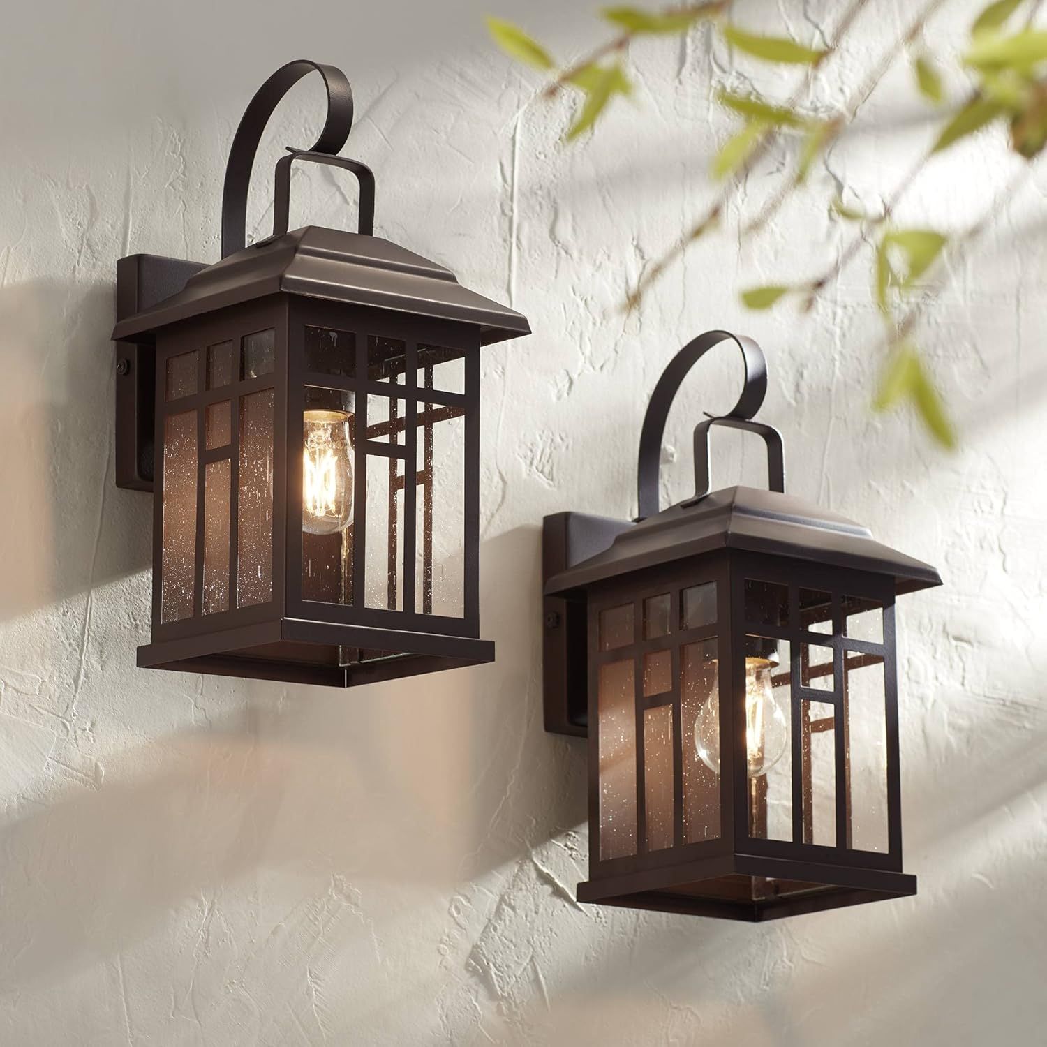 Bronze Carriage Style Outdoor Wall Lantern Set with Clear Glass