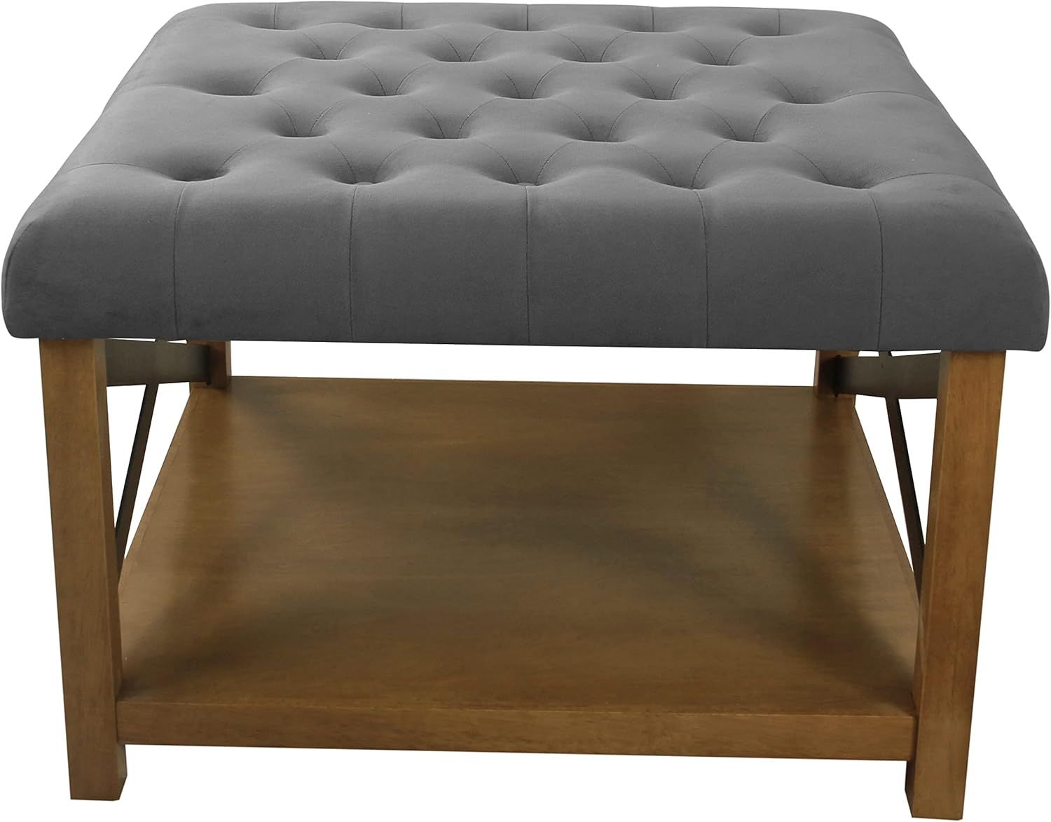 Classic Tufted Gray Fabric Ottoman with Wooden Storage - 31''