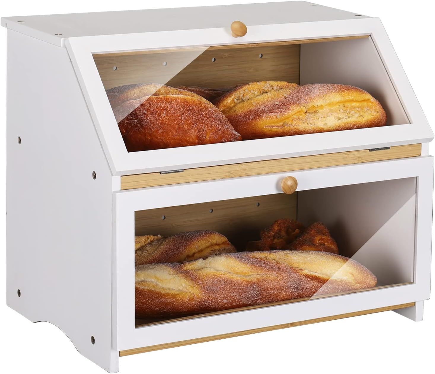 White Double Layer Bamboo Bread Storage Box