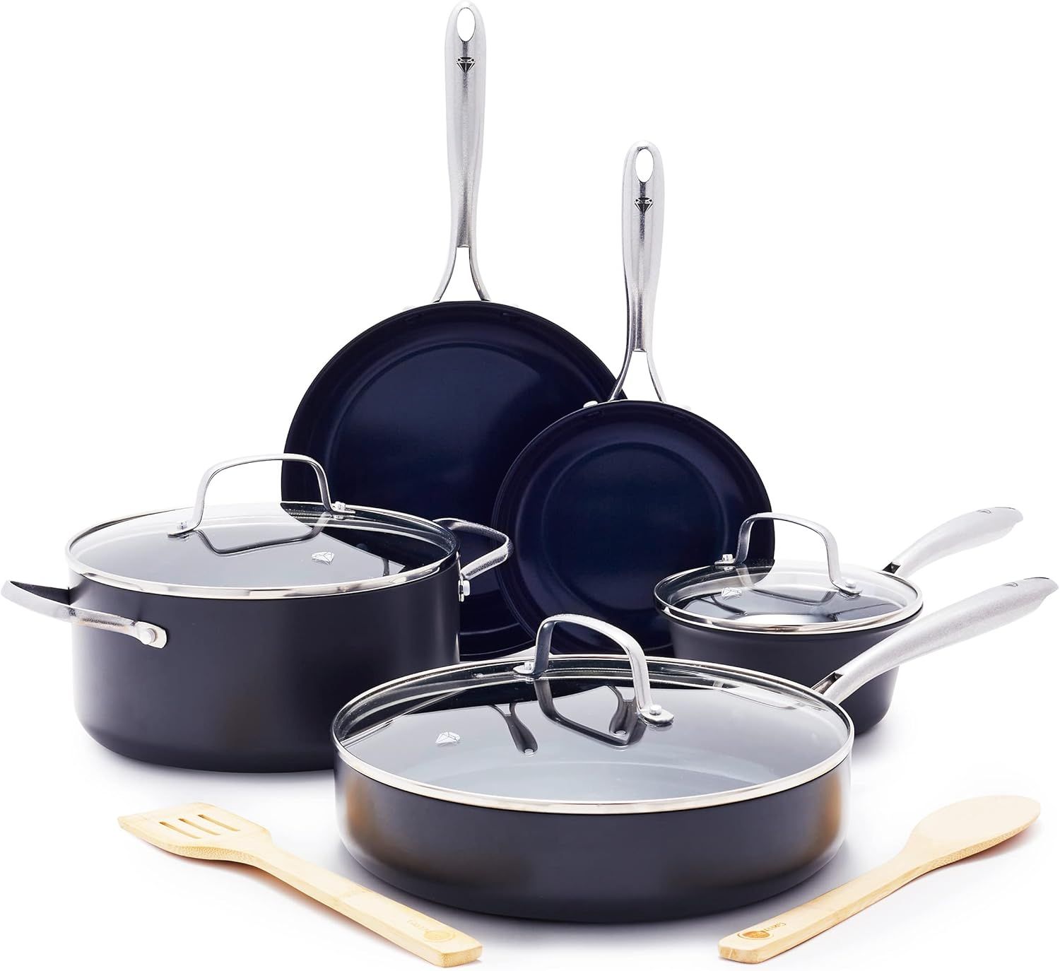 Blue Diamond 10-Piece Nonstick Aluminum Cookware Set with Glass Lids