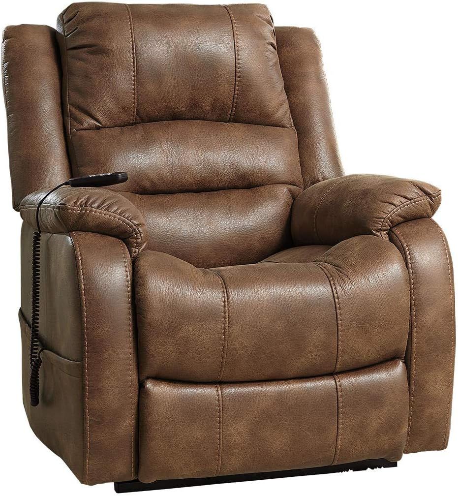 Saddle Brown Faux Leather Power Lift Recliner with Metal Frame