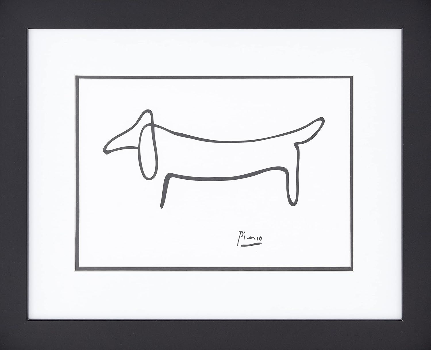 Framed Black and White Dog Drawing by Pablo Picasso