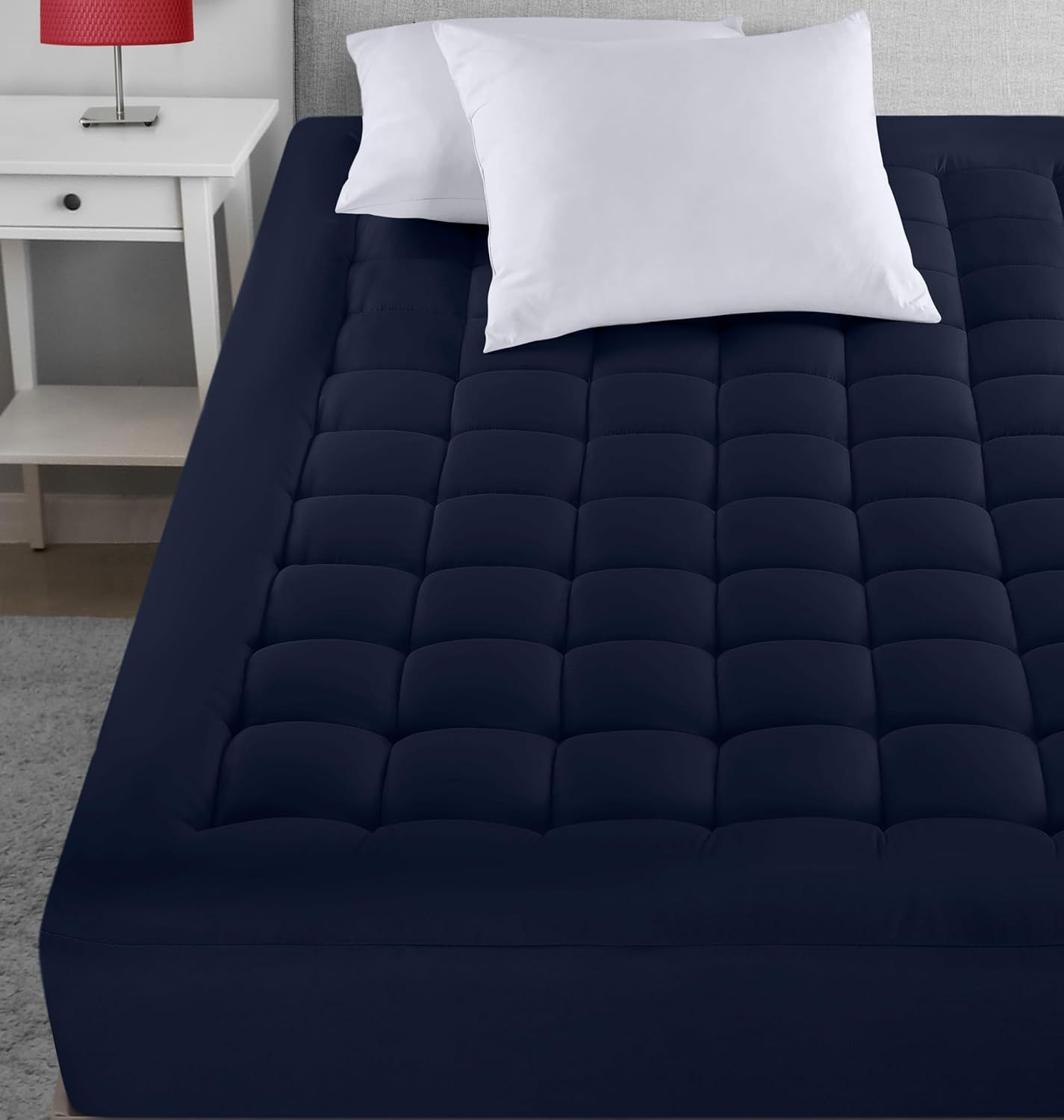 Navy Quilted King Mattress Pad with Deep Pockets