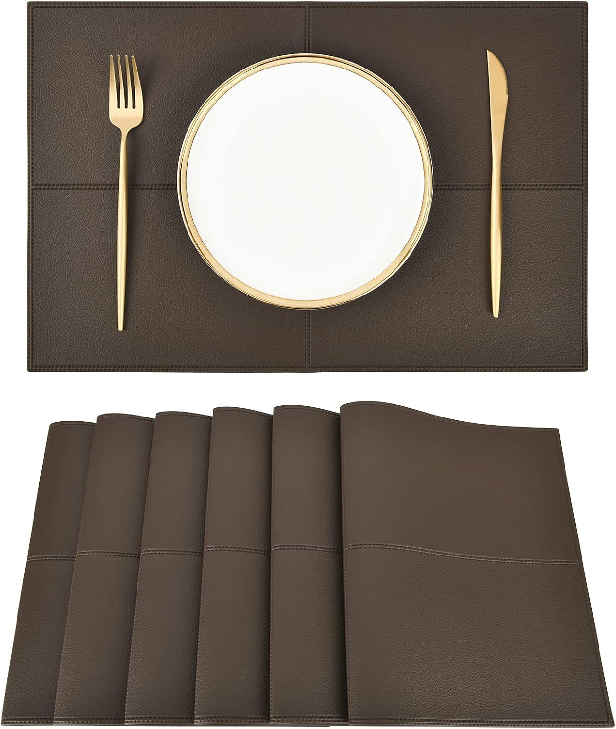 Dark Brown Faux Leather Heat Resistant Placemats Set of 6