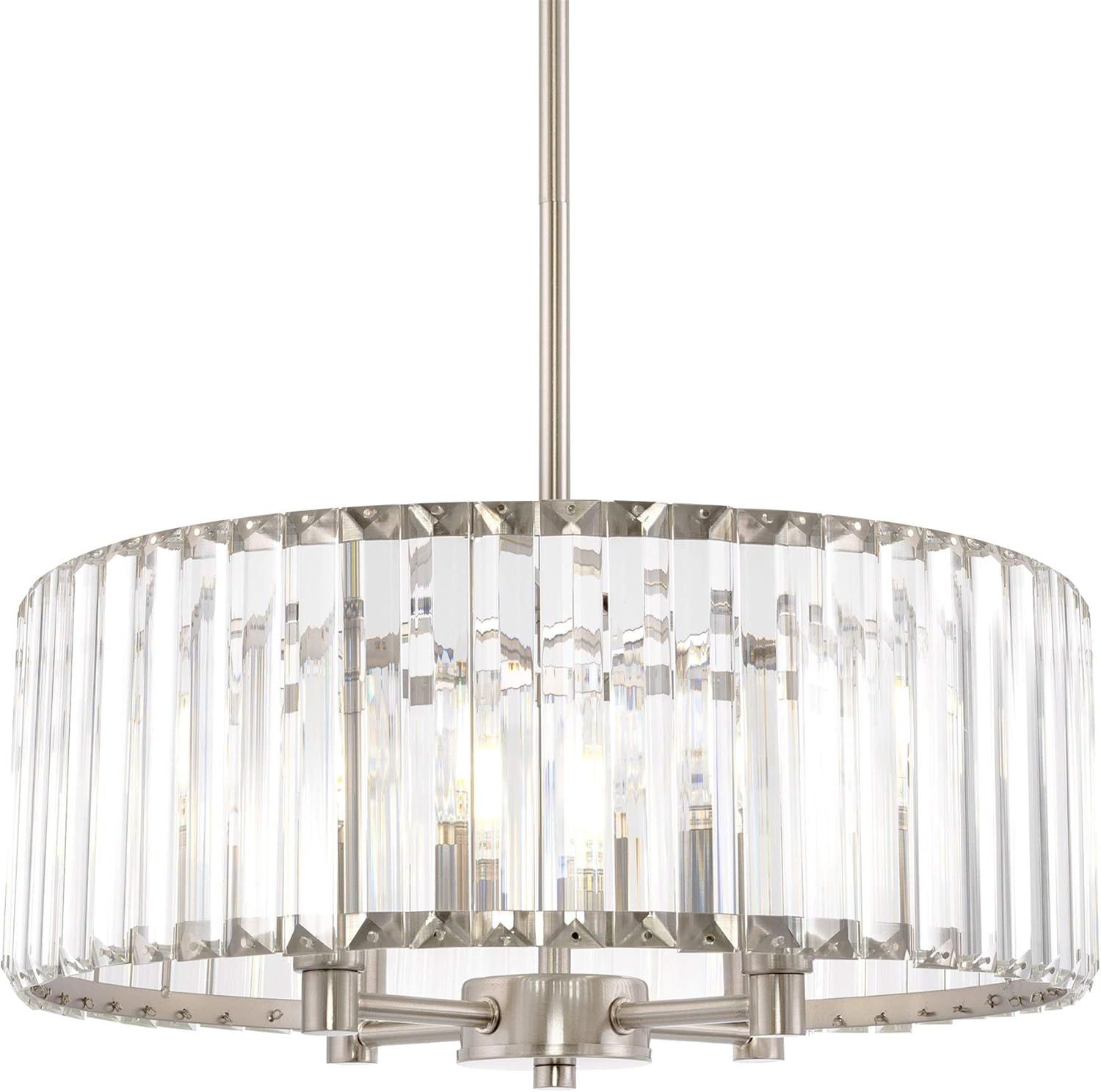 Brushed Nickel 4-Light Crystal Drum Chandelier with Clear Glass