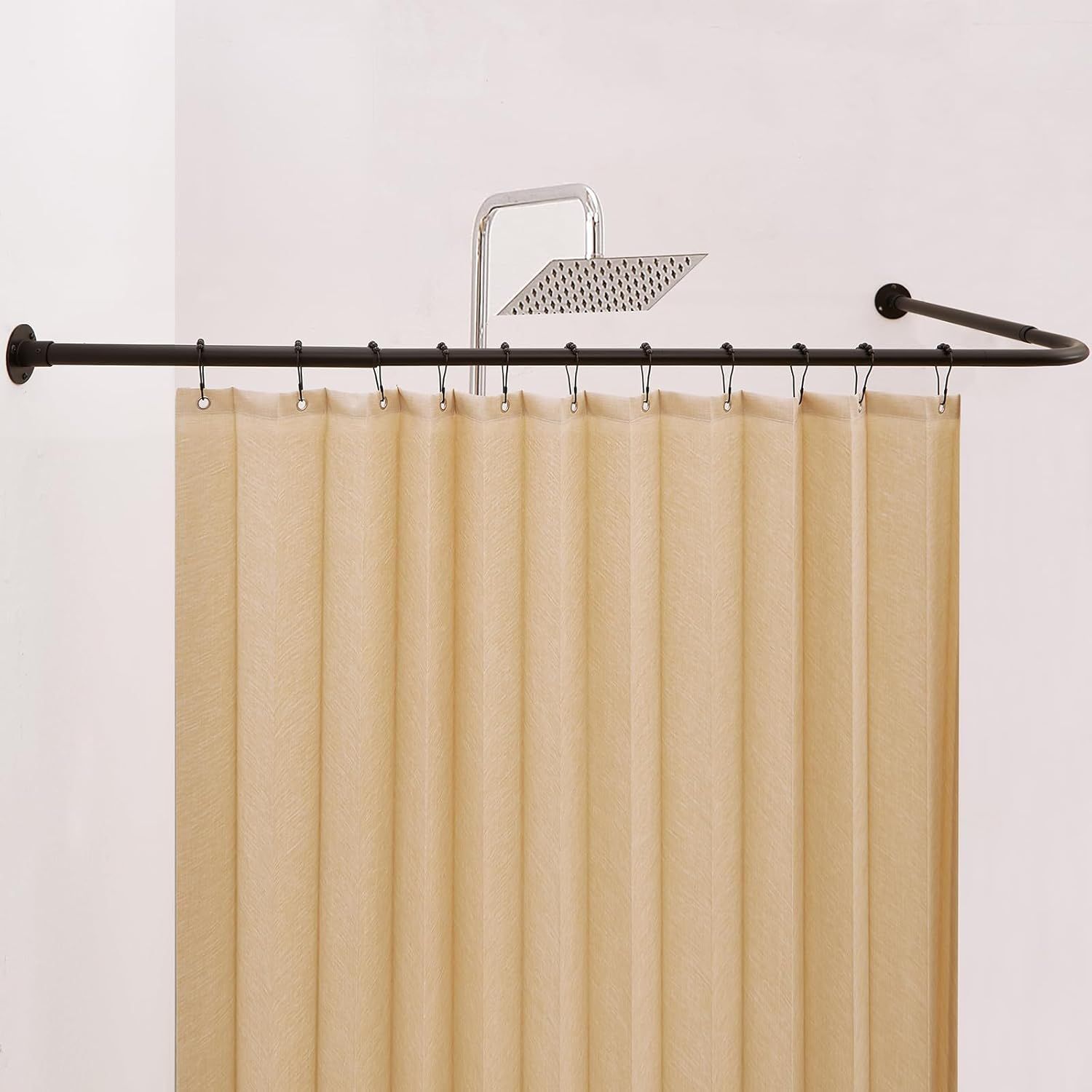 Adjustable Black Stainless Steel L-Shaped Shower Curtain Rod