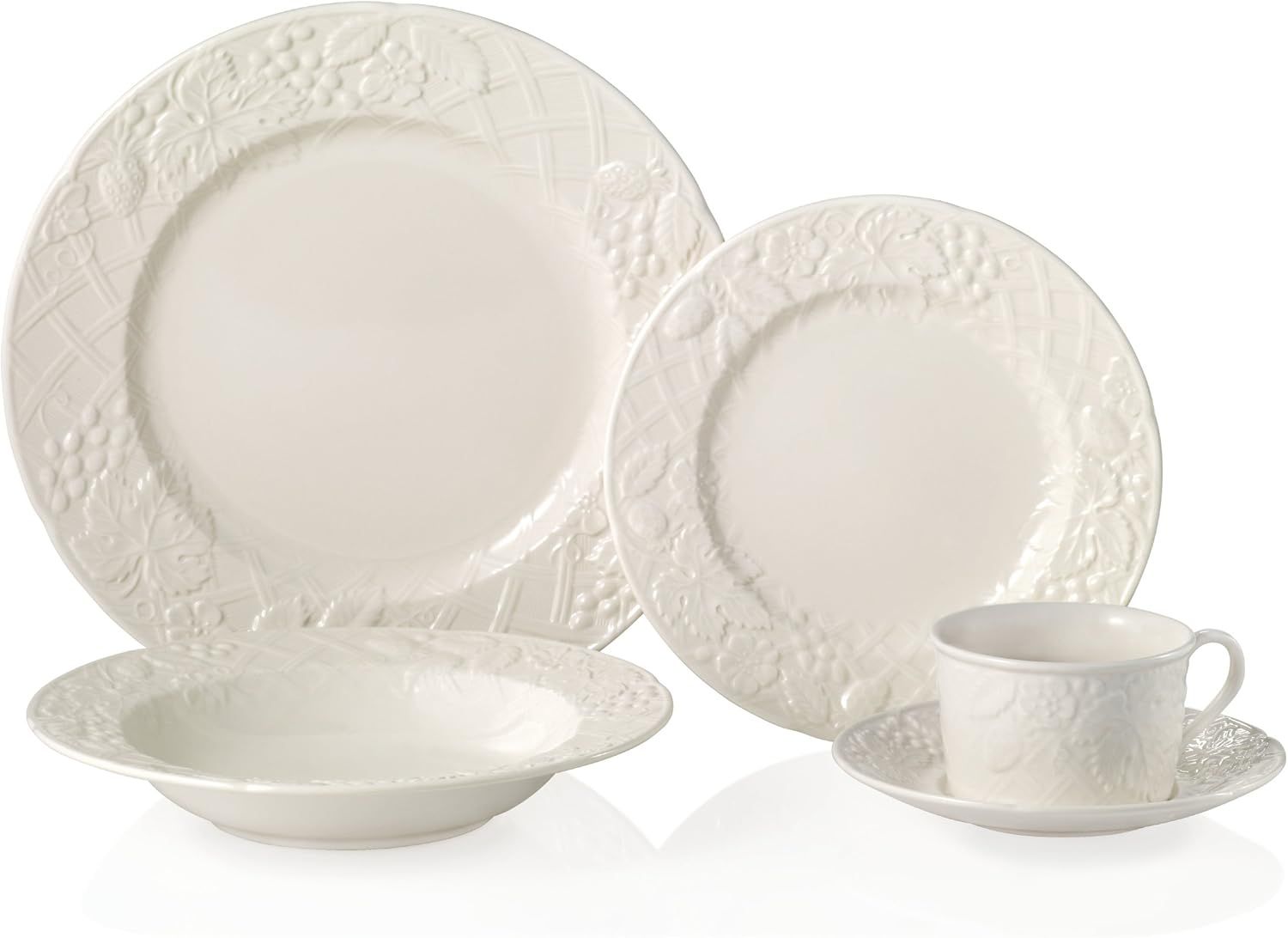 White Embossed Ceramic 5-Piece Dinnerware Set, Service for 1